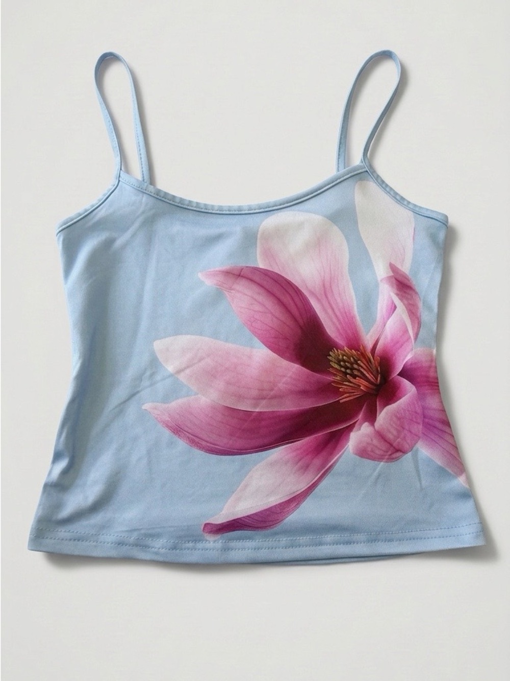 Edikted Light Blue Camisole with Pink Magnolia Print